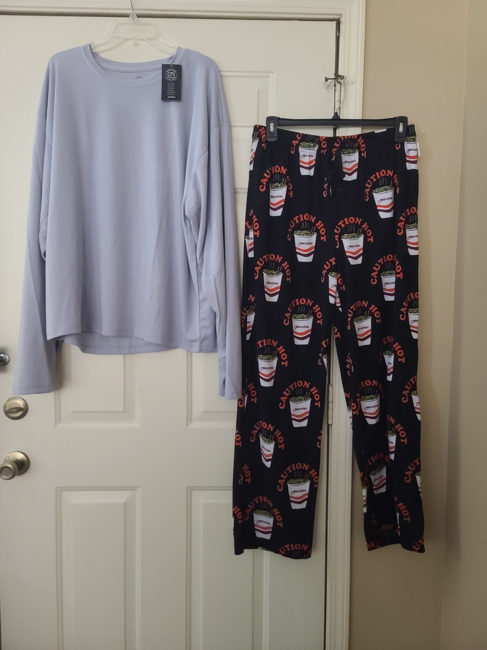 Green Apple Lavender Long-Sleeve Top 2x and Maruchan Pajama Pants Very Large, Lg